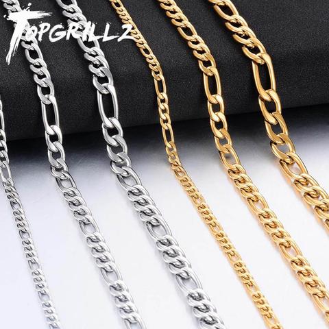 TOPGRILLZ-Cadena de Figaro de acero inoxidable para hombre y mujer, cadena dorada, estilo Hip Hop, joyería de acero inoxidable para regalo ► Foto 1/6