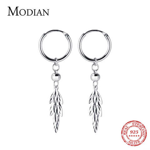 Modian-pendientes colgantes encanto Vintage de Plata de Ley 925 para mujer, pendientes de gota de árbol de la vida para mujer, joyería de hojas, Bisutería ► Foto 1/5