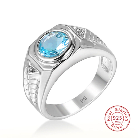 Anillo de plata de primera ley y circón azul para hombre, sortija, plata esterlina 925, Circonia cúbica, zirconia, circonita, zirconita, zirconita, Estilo Vintage, boda ► Foto 1/5