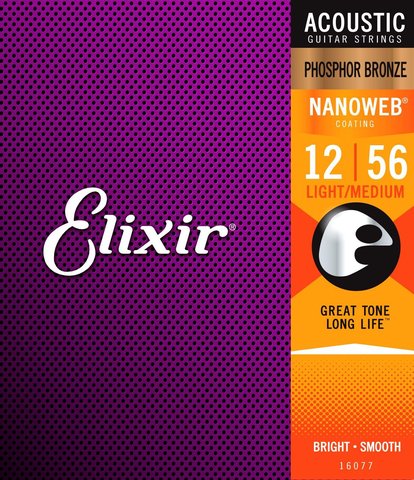 Elixir-bronce de fósforo acústico con recubrimiento NANOWEB, Original, 16077, Light-Medium 12-56 ► Foto 1/1