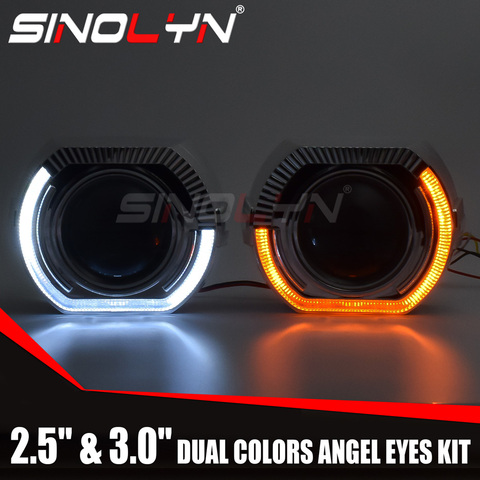 Sinolyn Angel Eyes faro proyector LED lentes bi-xenon señal de giro luces de carrera para coches H4 H7 accesorios de modificación ► Foto 1/6