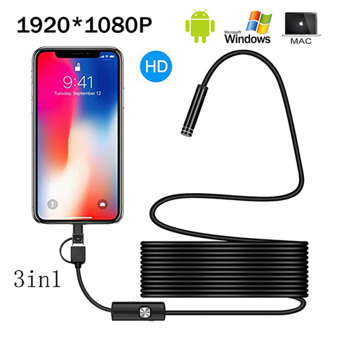 1080P Full Android HD USB Cámara endoscopio IP67 1920*1080 1m 2m 5m Micro cámara de Video de inspección tubo de boroscopio serpiente ► Foto 1/6