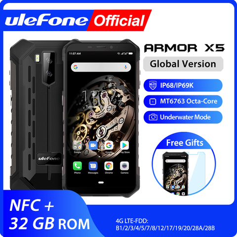 Ulefone-móvil inteligente Armor X5 octa core, teléfono móvil con procesador MT6763, octa core, móvil resistente a prueba de agua IP68, android 9.0 OS, 3GB RAM, 32GB ROM, soporta NFC, teléfono móvil 4G LTE ► Foto 1/6