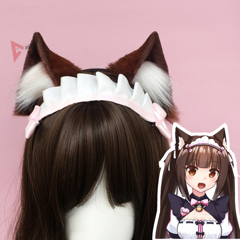 Nekoara-Diadema de pelo con orejas de zorro Neko para Cosplay, accesorios de disfraz de trabajo manual de Lolita, chocolate, vainilla, marrón oscuro, gato blanco ► Foto 1/5