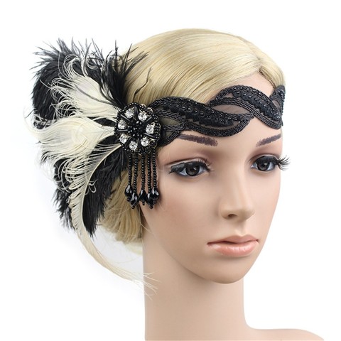 1920s tocado de plumas diadema Flapper gran Gatsby Vintage mujer Unisex ropa de fiesta para Halloween Decoración Accesorios para el cabello ► Foto 1/6