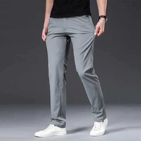 BROWON-Pantalones rectos clásicos de alta calidad para hombre, pantalón informal de longitud completa, Color sólido, para primavera y verano ► Foto 1/6