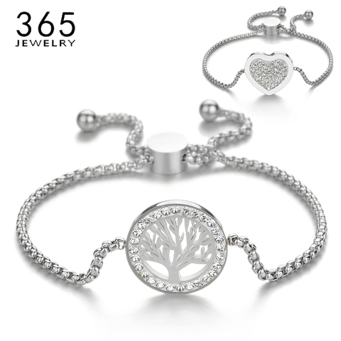 Pulseras ajustables de acero inoxidable con árbol con corazón para mujer, pulsera familiar de acero con piedra de CZ, regalo para el día de la madre ► Foto 1/6