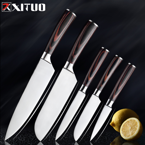 XITUO-cuchillo Santoku japonés afilado de Juego de Cuchillos de Cocina, herramienta de cocina de acero inoxidable, práctico ► Foto 1/6