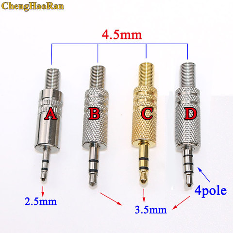 ChengHaoRan-conector de clavija de Metal estéreo de 3,5mm y 3/4 polos, adaptador de enchufe y conector 3,5 con terminales de cable de soldadura, enchufe estéreo de 3,5mm ► Foto 1/5