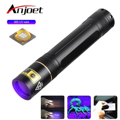 Anjoet-linterna UV LED de 365nm, Ultravioleta, Invisible, ultravioleta, para mascotas, marcador de caza, batería 18650 ► Foto 1/6