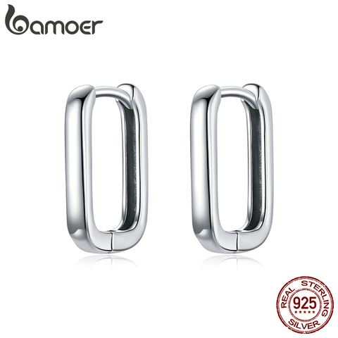 Bamoer-pendientes de plata de primera ley con hebilla cuadrada para mujer, aretes pequeños, plata esterlina 925, estilo clásico francés, fiesta, boda, BSE478 ► Foto 1/6