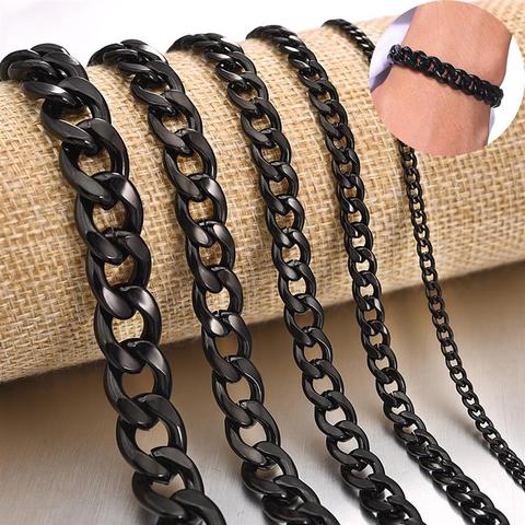 Pulsera de acero y titanio negro para hombre y mujer, cadena clásica de eslabones cubanos, joyería Unisex, regalo de Navidad ► Foto 1/6