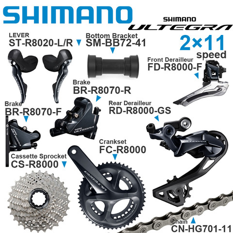 SHIMANO-Cadena de Cassette ULTEGRA R8020, 2x11v Grupo, con freno R8070, palanca R8020 ST, piñón de Cassette, desviador delantero/trasero para bicicleta de carretera ► Foto 1/4