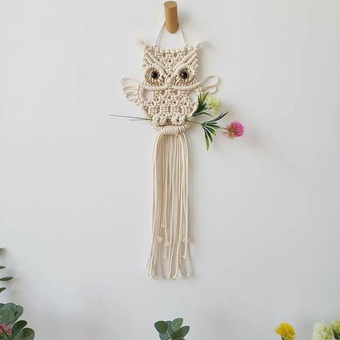 Atrapasueños tejido de macramé para colgar en la pared, búhos, tapiz bohemio, de la pared para apartamento Decoración Arte, dormitorio, decoración de habitación ► Foto 1/6