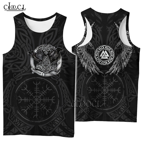 CLOOCL-Camiseta sin mangas con estampado 3D para hombre y mujer, chaleco Popular con estampado de símbolo Vikingo, tatuaje, Cuervo, ropa de calle, sin mangas, informal, Fitness, envío directo ► Foto 1/1