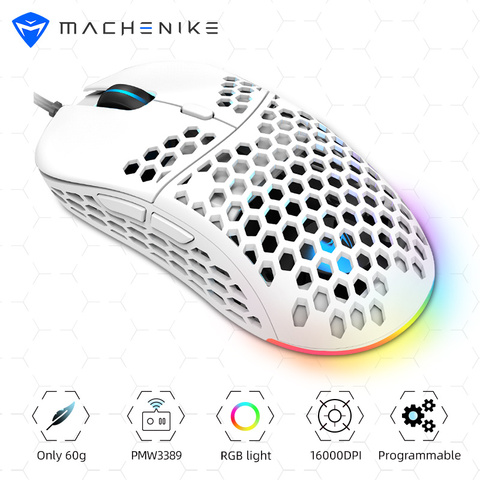 Machenike-ratón para videojuegos RGB, PMW3389, ratón para jugadores juegos, 16000DPI, diseño hueco ajustable programable para PC, luz LED de 60g ► Foto 1/6