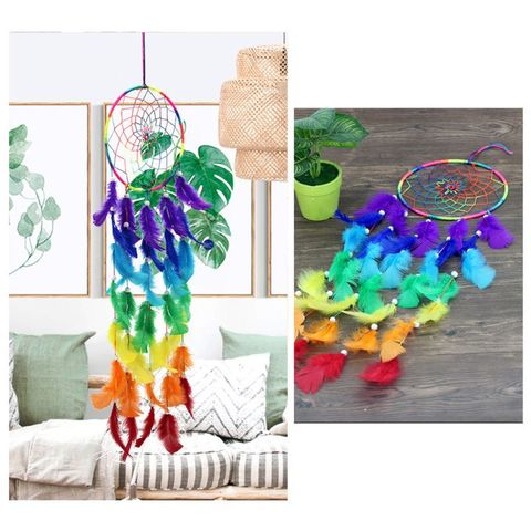 Atrapasueños de atrapasueños de colores, atrapasueños hechos a mano, pluma tradicional de arcoíris, decoración de pared para el hogar, artesanía para dormitorio de niños ► Foto 1/6