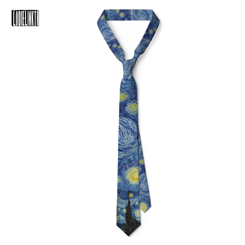 Corbata de pintura al óleo de Van Gogh para hombre, Noche de luna de estrellas Retro, 8cm de ancho, ajustados accesorios, ropa de diario, regalo de fiesta de boda, nueva ► Foto 1/6