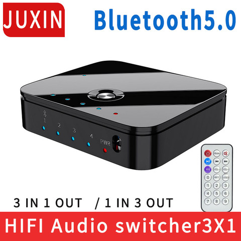 Interruptor de señal de Audio estéreo HIFI, 3 Entradas y 1 salida de 3,5mm, conmutador de auriculares, receptor Bluetooth 5,0, altavoz, convertidor para compartir ► Foto 1/6