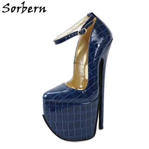Sorbern-zapatos de tacón alto de cocodrilo para mujer, calzado con plataforma personalizada, color azul marino, 9,5 pulgadas, fetiche, 2022 ► Foto 1/6