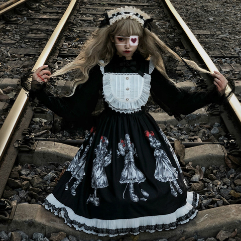 Gothic Lolita vestido de Ángel oscuro de la serie bajo Lolita vestido JSK por Soufflesong Kawaii Retro oscuro japonés ► Foto 1/5