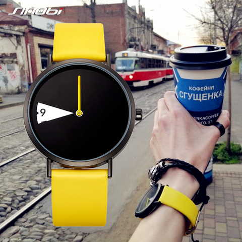 Reloj de pulsera Sinobi para Mujer, Reloj de pulsera creativo para Mujer, Reloj de pulsera de cuero amarillo con rotación, Reloj para Mujer ► Foto 1/6