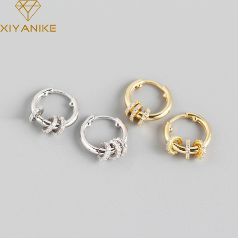 XIYANIKE-pendientes de diamantes de imitación para mujer, Plata de Ley 925, dos métodos de desgaste, círculo pequeño, diseño único, joyería de lujo ► Foto 1/6