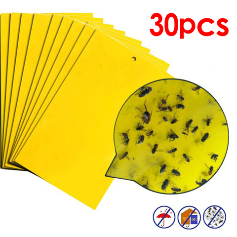 Placa de cebo mata plagas e insectos para el exterior, trampas dobles, pegajosas de color amarillo para moscas, mosquitos, hormigas, cucarachas y abejas, 30 uds. ► Foto 1/6