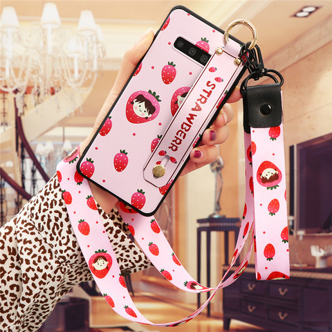 Funda con soporte de teléfono para Samsung Galaxy, A21s, A51, A71, A31, A11, A41, M31, S20, Ultra Plus, fruta, flor, TPU, correa para el cuello ► Foto 1/6