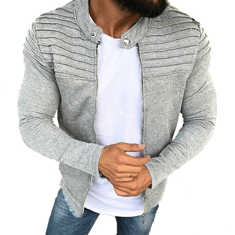 Chaqueta deportiva informal para hombre, chaqueta ajustada a rayas con pliegues, abrigo de manga larga con cremallera, cárdigan, otoño ► Foto 1/6