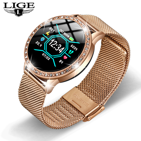 LIGE-Reloj inteligente con diamantes de imitación para mujer, accesorio de pulsera resistente al agua con podómetro, control de frecuencia cardíaca, presión arterial y seguimiento de actividad deportiva ► Foto 1/6