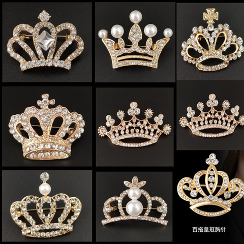 Visual diario de nuevo Metal corona de cristal broche de solapa Pina traje PIN para cuello de camisas broches para las mujeres accesorios de joyería de moda ► Foto 1/6