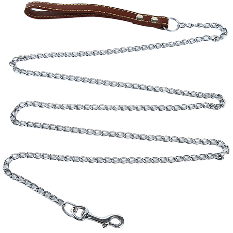 Cadena de Metal antimordedura para perros, cadena de plomo duradera para perros pequeños, medianos y grandes, Correa con asa, cadena de hierro de cuero PU, accesorios para mascotas ► Foto 1/6