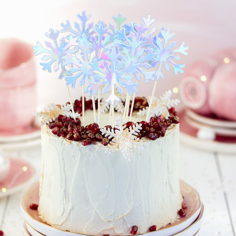 Topper pastel de copo de nieve para niña, decoración de magdalenas de cumpleaños y Navidad, accesorios de decoración de pasteles brillantes para fiesta de boda y Baby Shower, 20/50 Uds. ► Foto 1/6