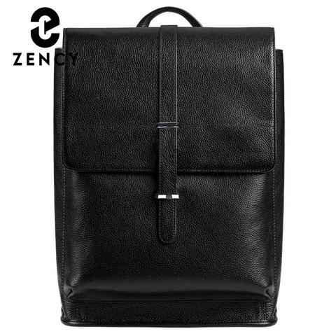 Zency-mochila de piel auténtica para hombre y mujer, morral de viaje sencillo, escolar, de alta calidad, para ordenador portátil ► Foto 1/6