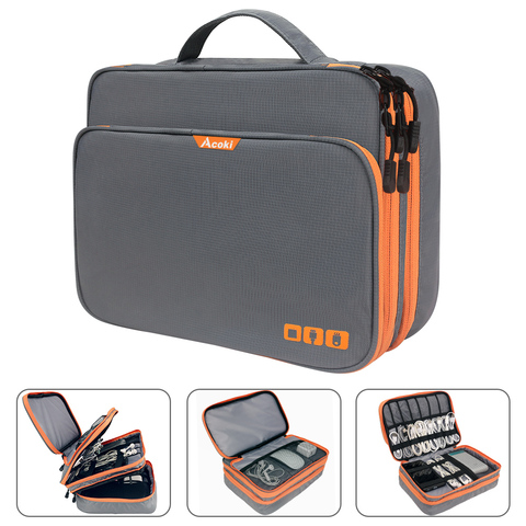 Organizador de accesorios electrónicos de tres capas, bolso de almacenamiento con bolsillo frontal organizador de cables de viaje gran capacidad para iPad ► Foto 1/6