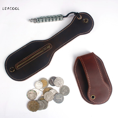 LEACOOL-100% de gran capacidad de piel auténtica, accesorio de defensa, multifunción, para monedas ► Foto 1/6
