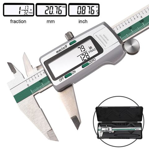 Calibrador Digital de acero inoxidable con pantalla LCD, calibrador Vernier de precisión de 150mm, fracción de MM, 0,01mm, herramientas de medición con caja ► Foto 1/6