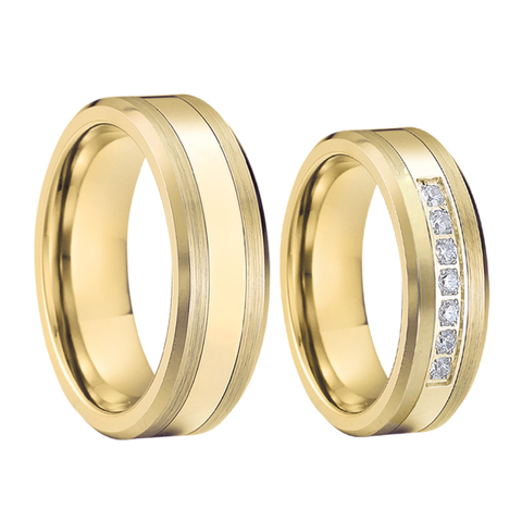 Anillos de tungsteno para hombre anillo de boda conjunto de anillos de compromiso de titanio de color dorado bague anel anillos para mujer ► Foto 1/6