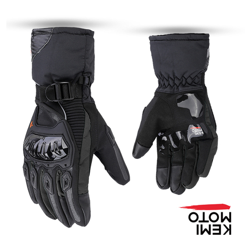 KEMiMOTO-Guantes de Invierno para motocicleta, resistentes al viento, cálidos, con pantalla táctil, color negro, 2022 ► Foto 1/6