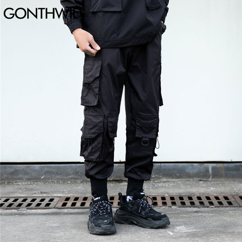 GONTHWID-pantalones de chándal para hombre, ropa de calle estilo Hip Hop, con múltiples bolsillos, informal, Cargo de harén, a la moda, suelto holgado, militar, Punk ► Foto 1/6