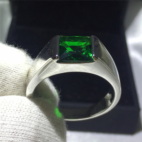 Anillo de boda de moda para hombre, de corte princesa, 3ct, verde, 5A, Circonia cúbica, Plata de Ley 925, banda de aniversario para hombre ► Foto 1/6