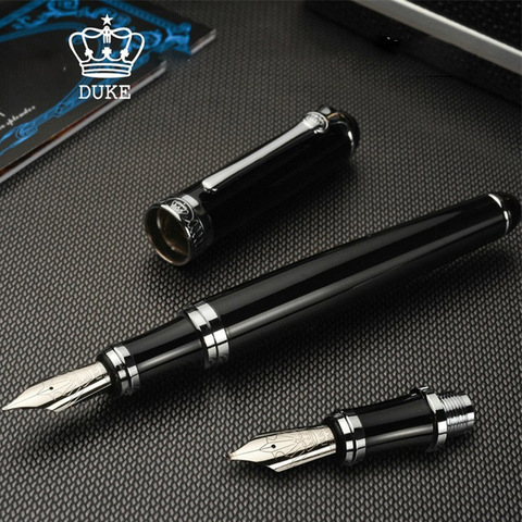 Pluma estilográfica Duke D2, Clip plateado y negro, regalo de caligrafía, METAL, doble pluma de tinta de punta, suministros de oficina ► Foto 1/6