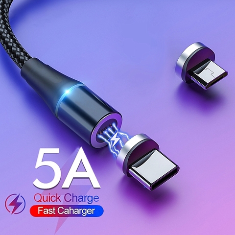 Cable magnético de carga superrápida 5A, Micro Usb tipo C, luz LED, 1M, 2M, para Xiaomi, Redmi, Samsung y Huawei ► Foto 1/6