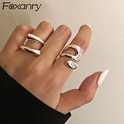 Foxanry-Anillos minimalistas de Plata de Ley 925 para mujer, calado Irregular creativo, regalos de joyería para fiesta de cumpleaños ► Foto 1/6