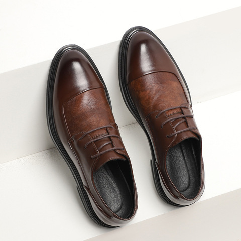 Zapatos de vestir Oxford para hombre, zapatos de vestir formales de cuero de grano completo con cordones, zapatos minimalistas para hombre ► Foto 1/5