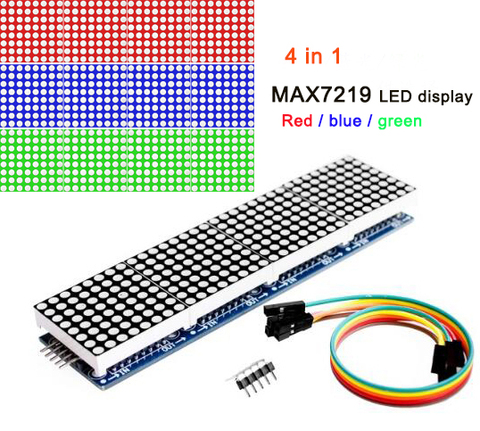 Módulo de matriz de puntos MAX7219, 8x8, cátodo común, 5V, pantalla LED 4 en 1 roja, azul y verde, con línea DuPont ► Foto 1/6