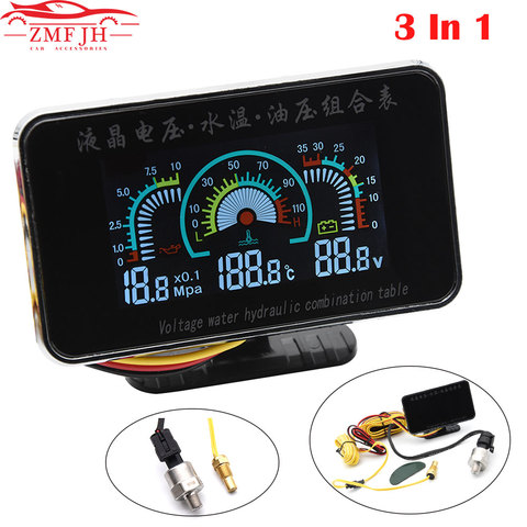 Mesa de combinación 3 en 1 Universal para coche 12v/24v LCD, voltaje de presión de aceite para camión, temperatura del agua, con sensores ► Foto 1/6