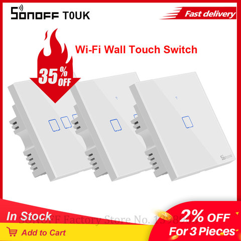 SONOFF-Panel táctil Itead TX T0 para Wifi inteligente de Reino Unido, interruptor de pared inalámbrico con Control por voz y vidrio de interruptor, funciona con Alexa ► Foto 1/6