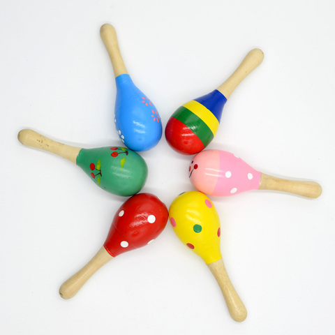 Maracas coloridas de madera con dibujos animados para bebés, instrumentos musicales Orff, maraca de arena, ejercicio, campana auditiva, 1 Uds. ► Foto 1/3